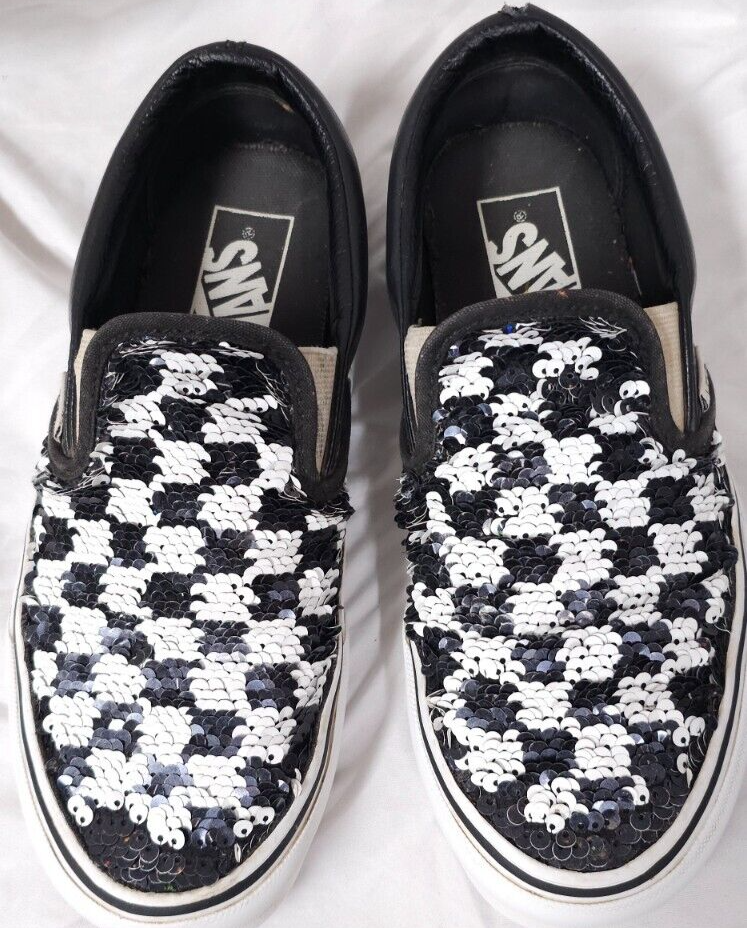 black and white sequin vans
